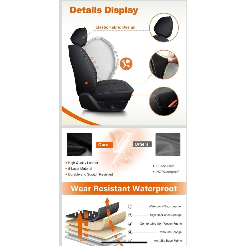 Black Faux Leather Car Seat Covers Chevy Silverado Sierra 2007-2025 Waterproof